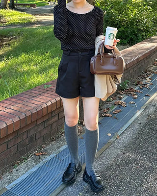 Scalloped Cuff Dot Long T-Shirt