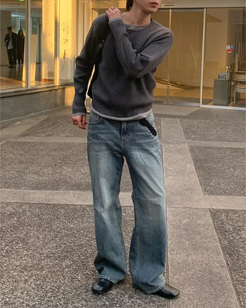 (Unisex) Vintage Wash Flare Denim Pants