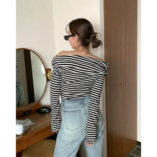 Striped off-shoulder knit