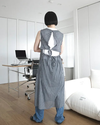 Backless long check dress