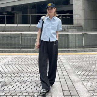 Plain cropped short-sleeved shirt