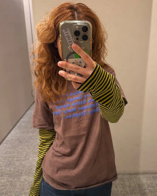 Round neck striped long T-shirt