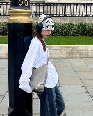 Washed faux leather shoulder bag