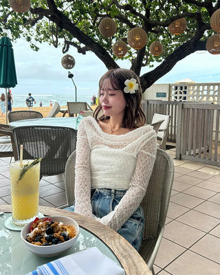 Lace sheer top and camisole set