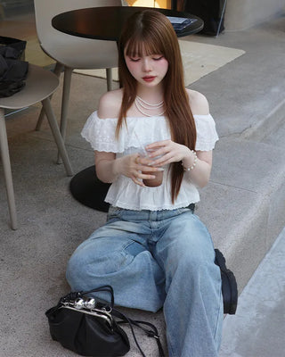 Smoked Frill Off-Shoulder Blouse