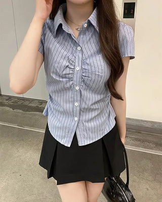 Front shirred short-sleeved shirt
