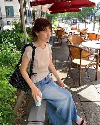 Washed long denim skirt