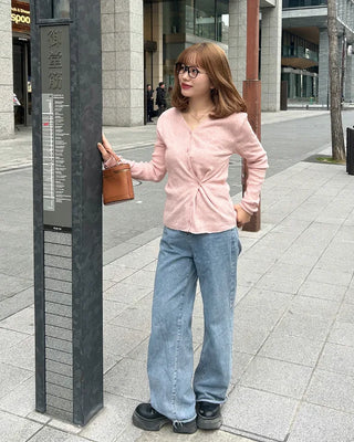 V-neck side-button cardigan