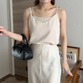 V-neck satin sleeveless top