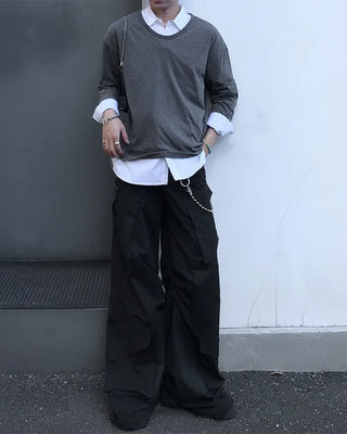 Oversized U-neck long-sleeve T-shirt