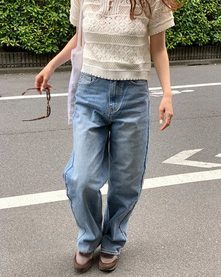 Washed wide-leg denim