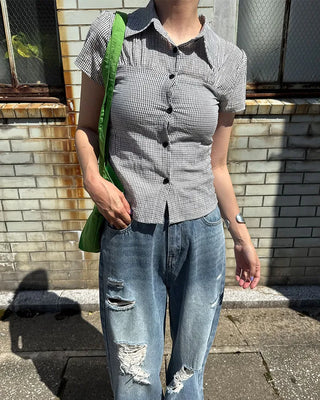 Slim-fit check short-sleeve shirt