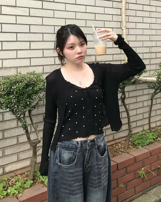 Knit sleeveless cardigan set