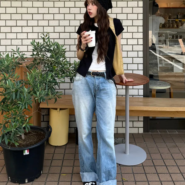 Washed low-rise denim
