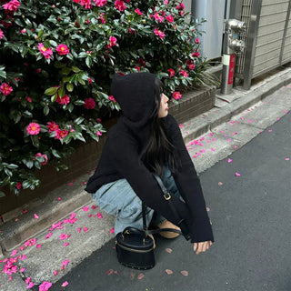 2-way Boucle Zip-Up Hooded Parka