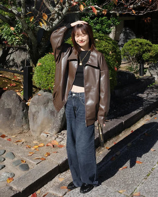 Loose-fit leather jacket