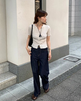 Ribbed Half-Sleeve Cardigan