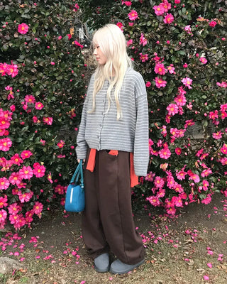 Lambswool striped knit cardigan