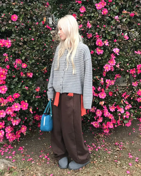 Lambswool striped knit cardigan