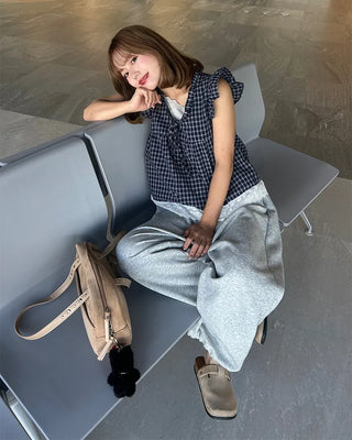 Lace layered check sleeveless top