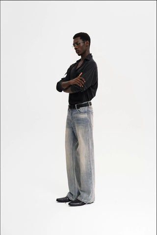[MASONPRINCE] Washed Slub Denim Micro-Flare Jeans