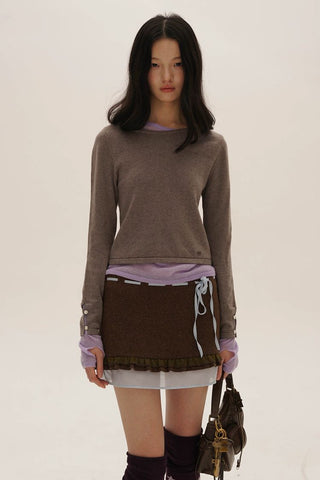 [Moromoro2] Asymmetric Collar Layered Knit  Sweater