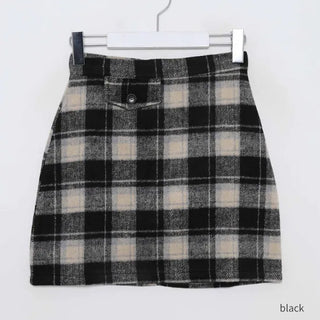Wool check mini skirt
