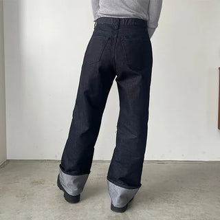 Roll-up low-rise denim pants