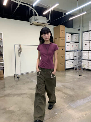 [NEVERSEEZ] Beaded Pocket Washed Work Pants