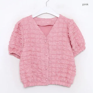 V-neck puff sleeve blouse