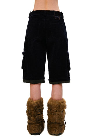 [Moromoro2] Distressed Plaid Corduroy Cargo  Pants