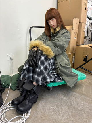 [NeverSeez] Fur Collar Oversized Parka Coat