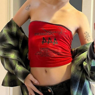 Letter print backless contrast tube top