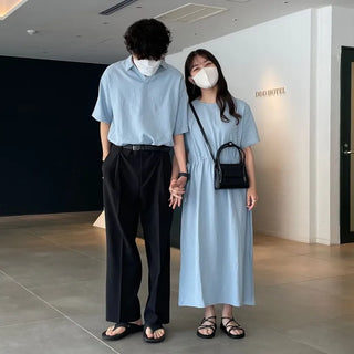 ex linen strap short-sleeved dress