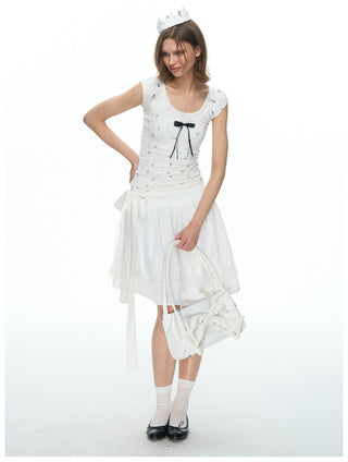 [NECY] Mimora Bow Tie Lace Midi Skirt