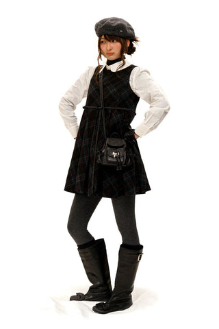 [Moromoro2] Wool Plaid Pleated Bow Vest  Dress