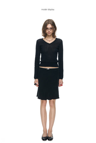 [NECY] Black Satin Fishtail Midi Skirt
