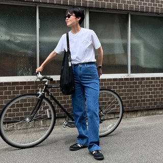 Wide-leg long denim pants
