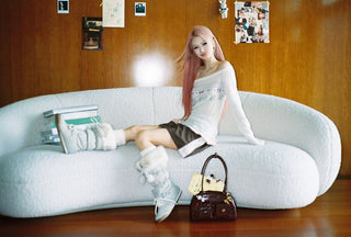 [Moromoro2] Furry Ball Patchwork Leather Boxing  Boots