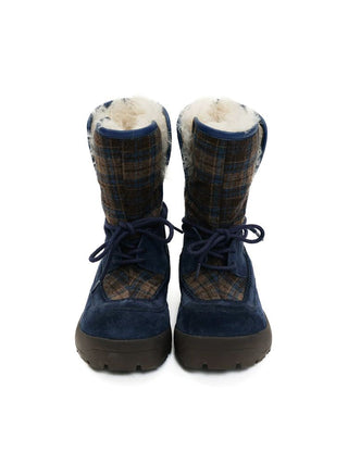 [Moromoro2] Plaid Fur-Lined Platform Snow  Boots