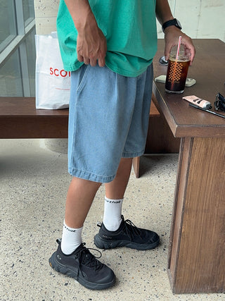 All Day Double-Tuck Half-Band Denim Shorts