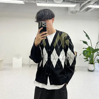 Argyle knit cardigan
