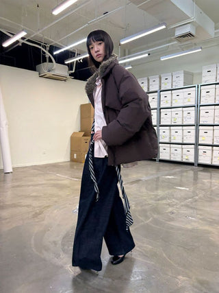 [NEVERSEEZ] Spliced Detachable Fur Collar Down Jacket