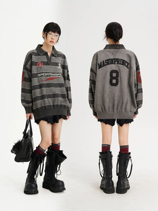 [MASONPRINCE] Washed Striped Polo Knit Sweater