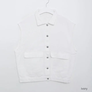 denim pocket boxy vest