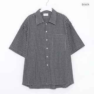 Linen check open collar shirt