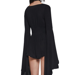 Long flared sleeve v neck hollow out romper