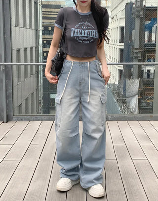 Denim Parachute String Cargo Pants