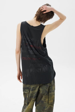 [MASONPRINCE] Cotton-Linen Graffiti Print Tank Top / Tee