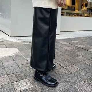Leather maxi slit skirt